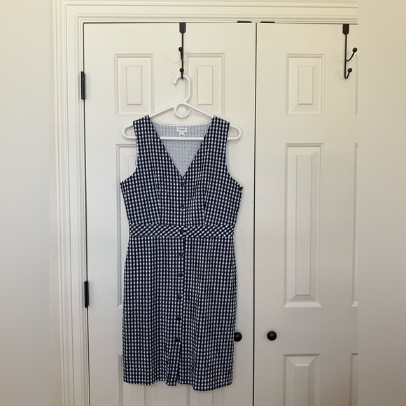 J Crew cotton blue-and-white checked dress, size 8 - Picture 3 of 6